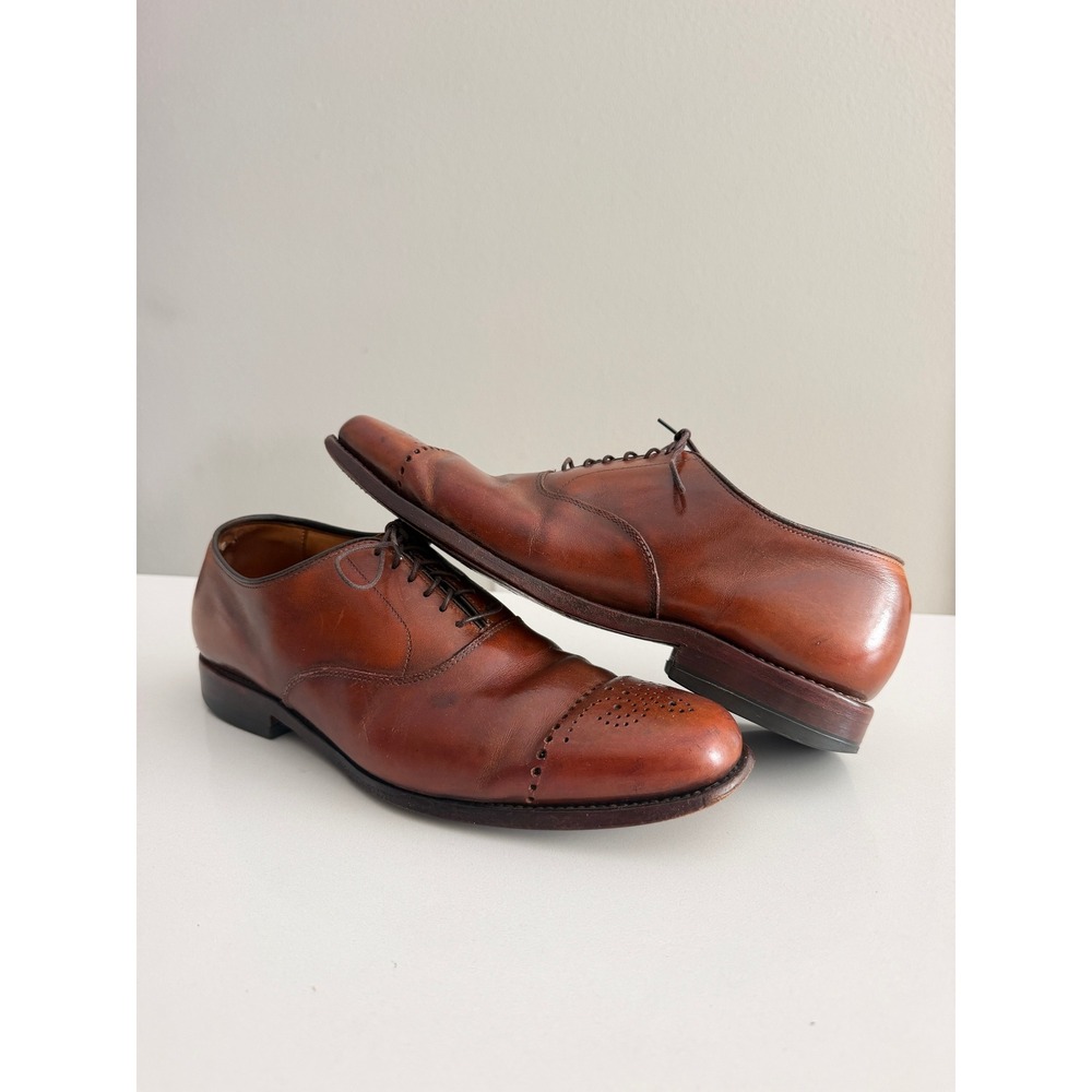 Allen Edmonds Dryden Oxford Mens 10 D Brown Leather Medallion Cap Toe Shoes